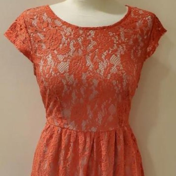SWEETRAIN L56293 PINK/ORANGE LACE MINI DRESS - Picture 3 of 16